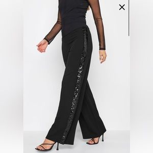 LTS Tall Black Sequin Stripe Wide Leg Trousers